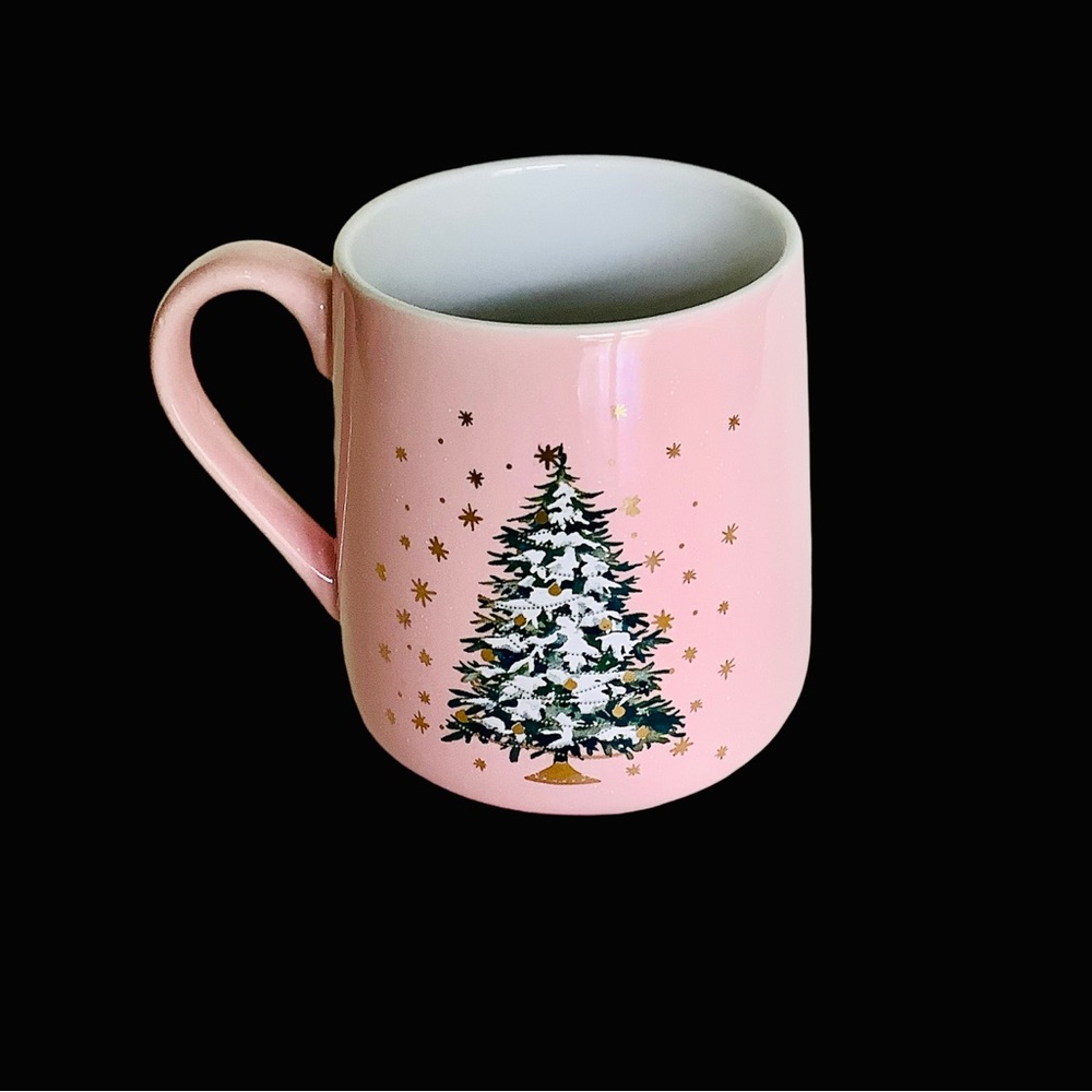 Peppermint & Pine Pink Mug Winter Tree With Gold Snow 16 Oz